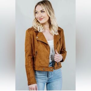 LA Coalition Moto Jacket Womens XL Brown Faux Suede Biker Zip Motorcycle